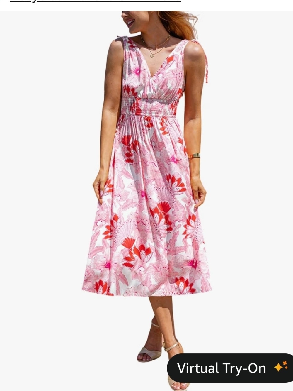 Cupshe Pink & Red Floral V-Neck Midi Dress